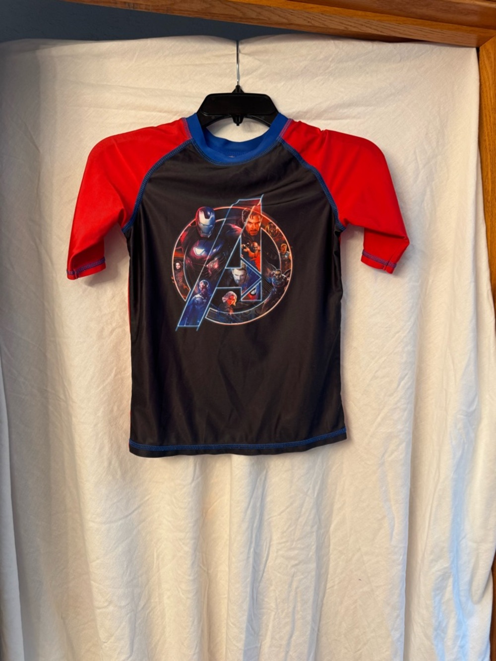 Avenger Black, Red & Blue Kids Swim Top Rash Guard
